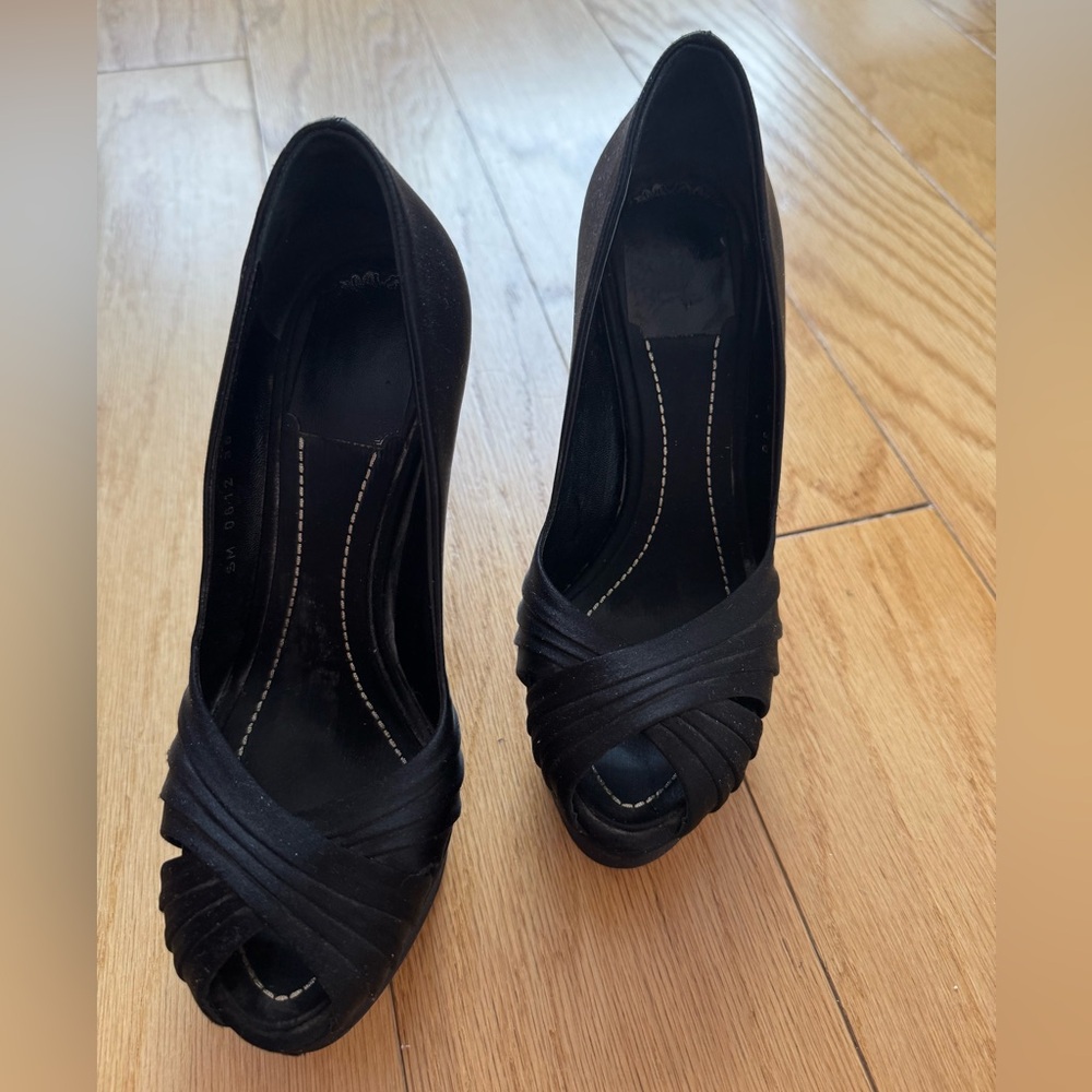 Dior Satin Black Peep-Toe Heels